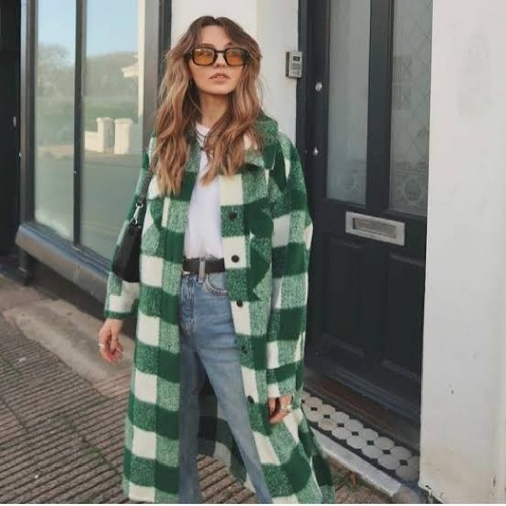 Zara wool blend plaid coat